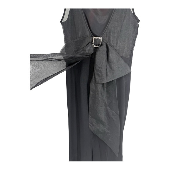 Betsy & Adam Black Mesh V Back Oversized Bow Rhinestone Occasion Party Dress - Picture 7 of 16